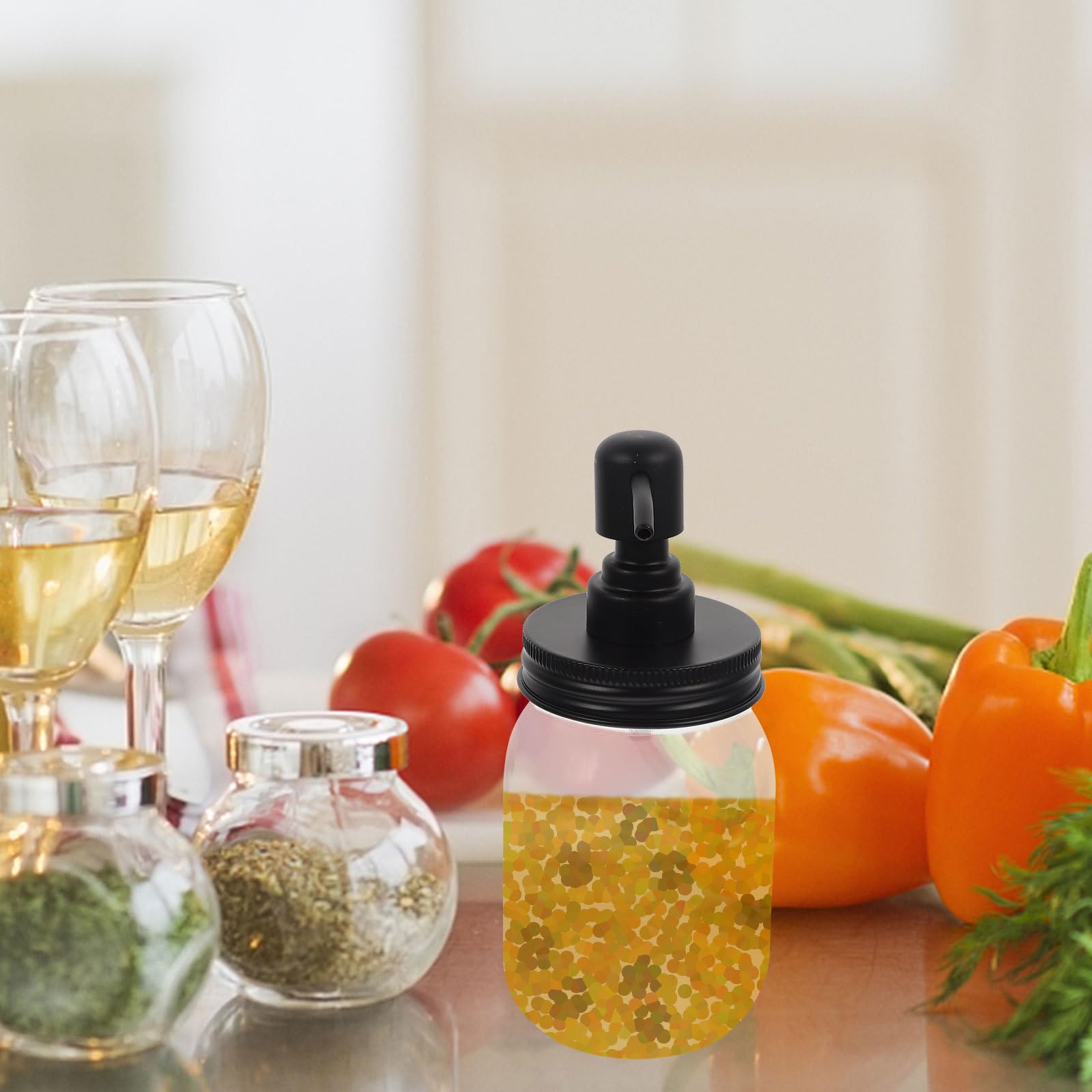DOITOOL Dispenser Pompa e Vetro a Sciroppo Marmellata per 2 Pezzi in Inox Acciaio 500ml Nero Tappo Conservazione Cucina Alimentare