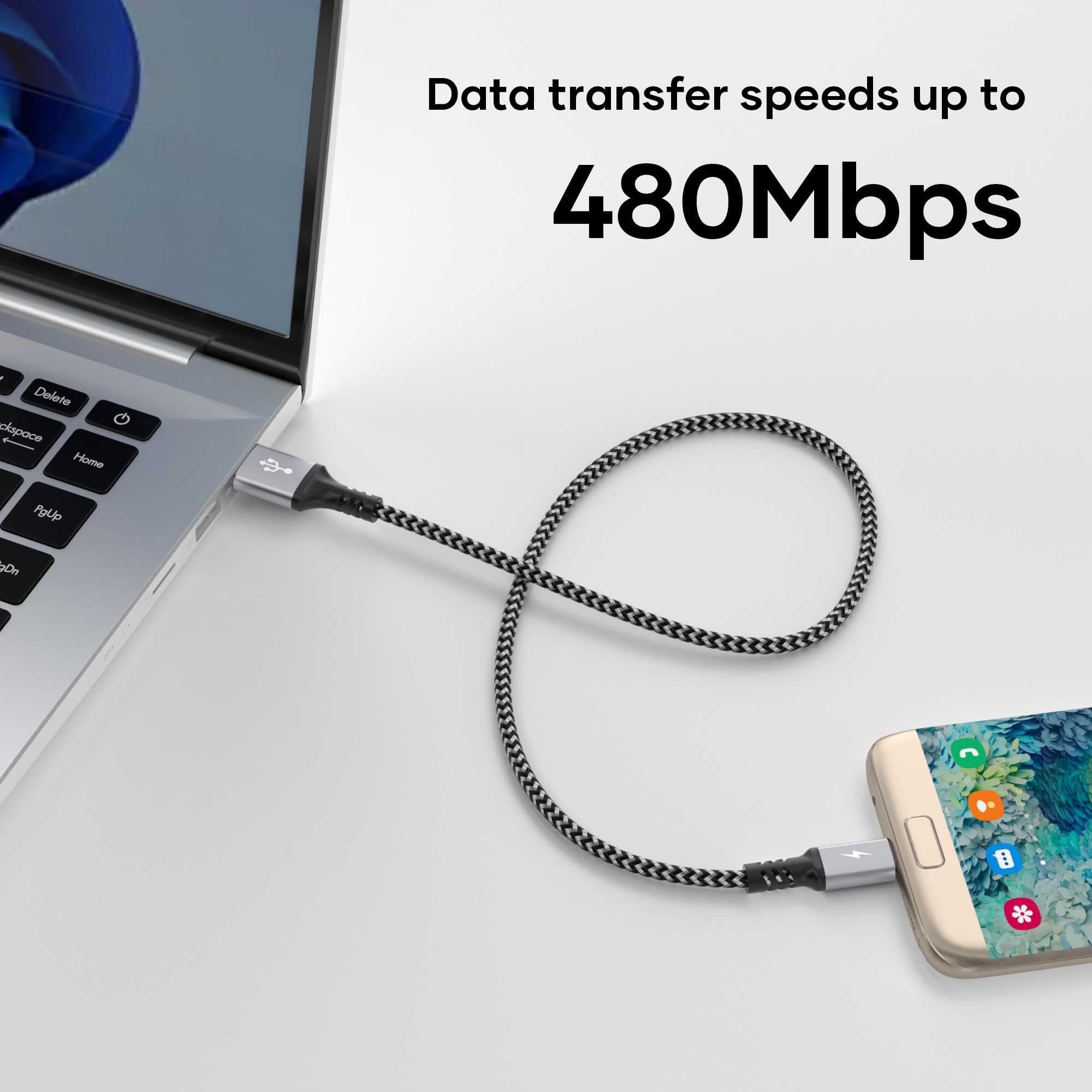 Cavo micro USB,cavo di ricarica micro USB in nylon da 1m,cavo di ricarica ad alta velocità per telefono Android,Samsung Galaxy S7/S6/S4/J7/J5/Note 5,Nokia,Kindle,tablet,LG,HTC,cuffie,power bank - 3