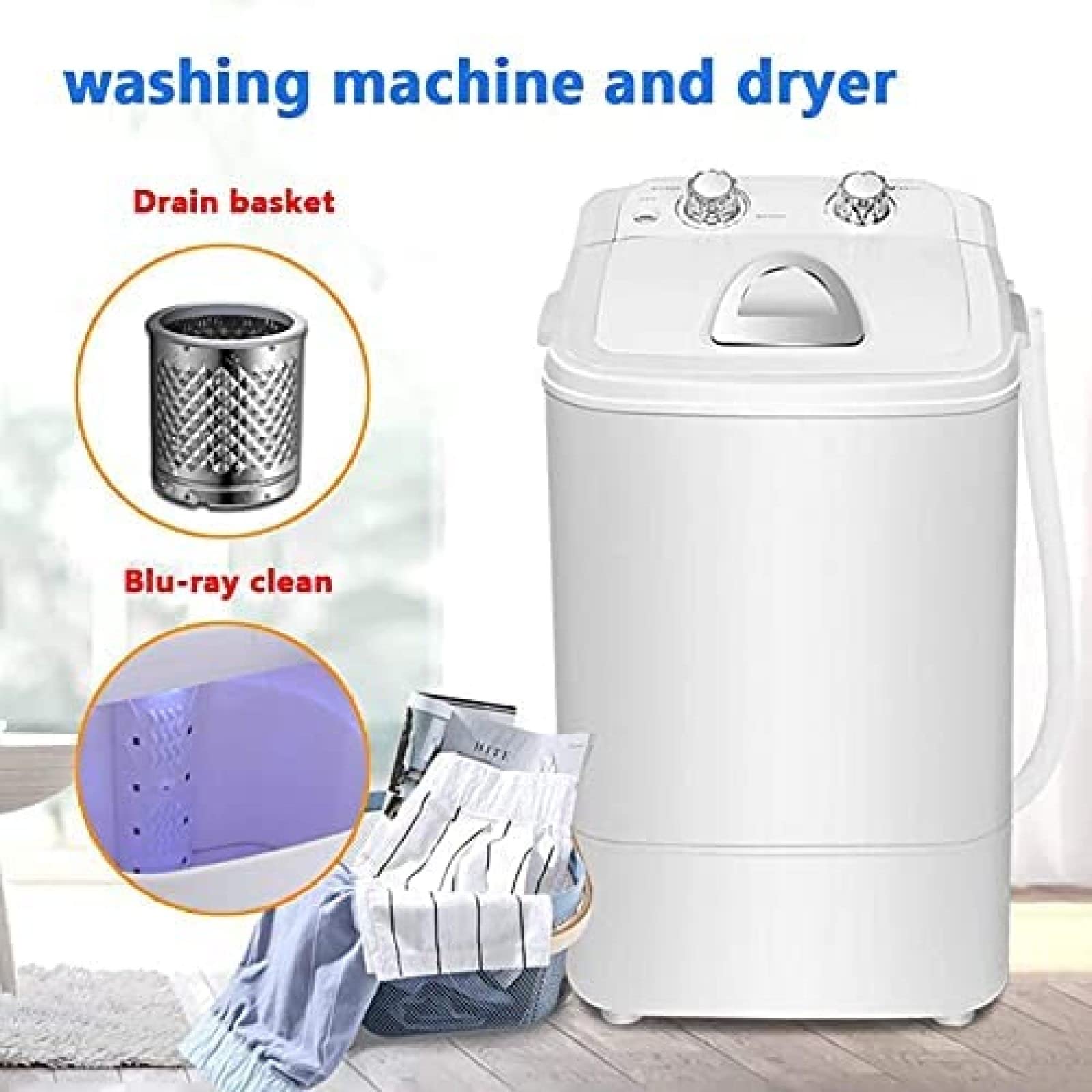 Lavadora con Secadora, Lavadora De Carga Superior, Lavado De 4,6 Kg, Nivel De Agua Regulable, para Apartamento, Hotel, Dormitorio/Semiautomática
