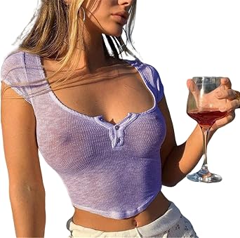 Women Sexy Baby Tee Shirt Short Sleeve See Through Cute Summer T-Shirt Y2k Going Out Crop Tops Party Streetwear