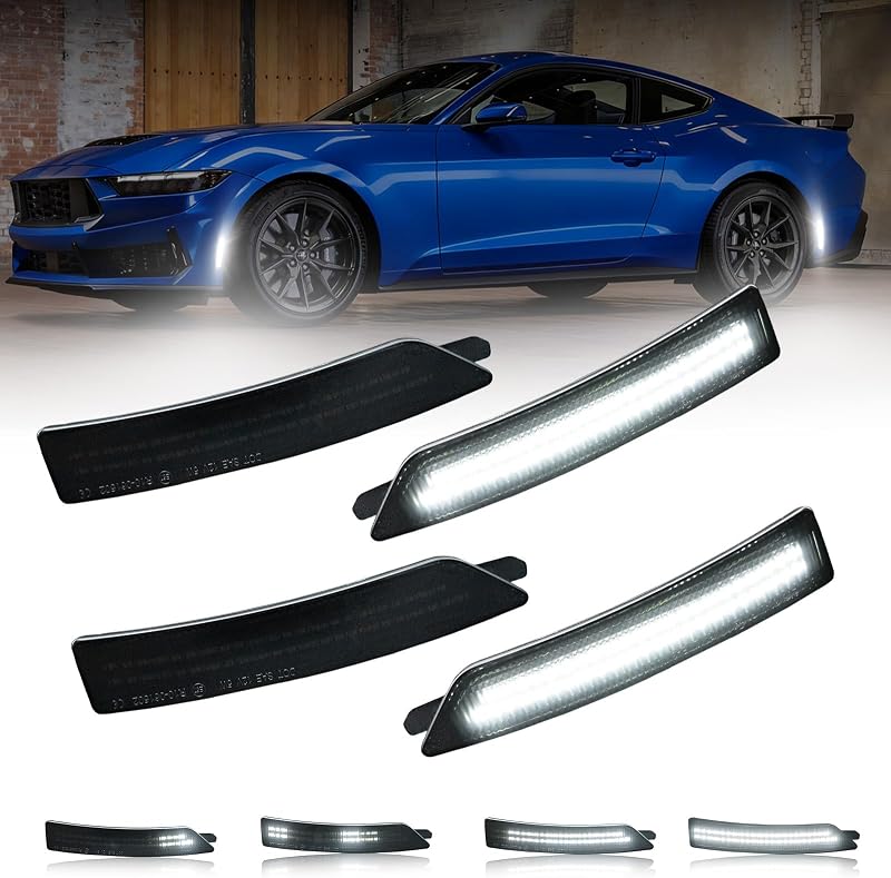 Luzes laterais de posição LED sequenciais brancas AUTOONE para Ford Mustang 2024-2025 – 4 unidades