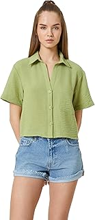 KOTON womens Pocket Detail Short Sleeve Crop Shirt