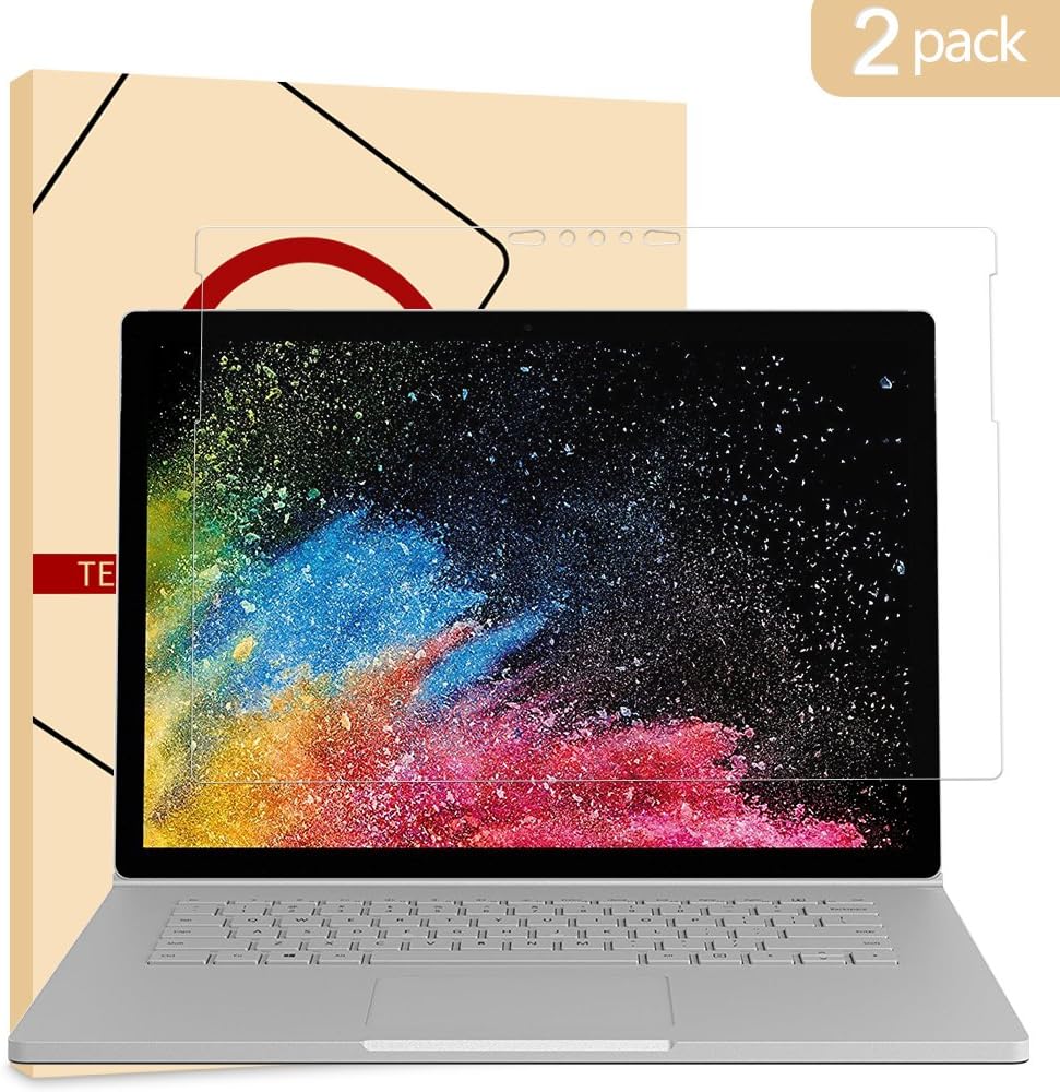 [2 Pack] Microsoft Surface Book 2 15" Screen Protector, KATIAN HD Clear Protector [Anti-Scratch] [Anti-Fingerprint] [No-Bubble] [Case-Friendly], 9H Hardness Tempered Glass Screen Film