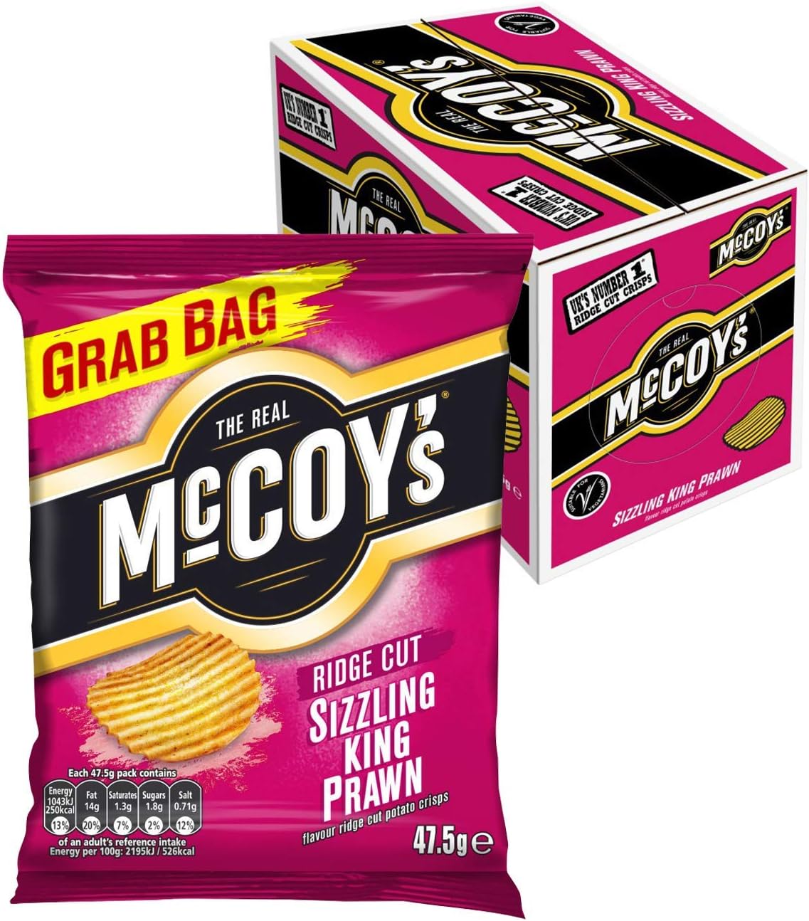 McCoy's Sizzling King Prawn Crisps 47.5g Grab Bag, Case of 36