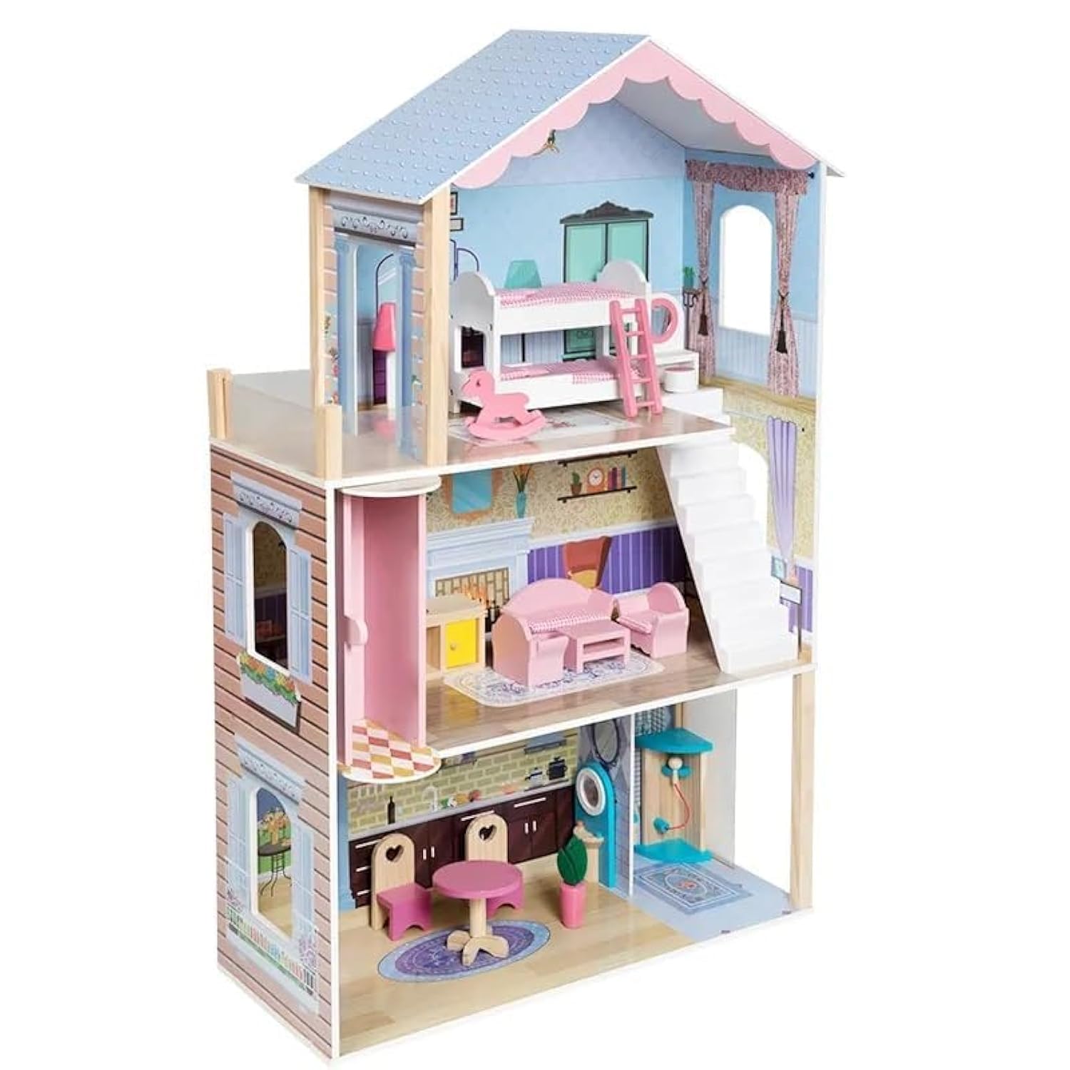 Nano Classic Wooden Doll house with Elevator (115cm*71cm*30cm), Full Set Wooden Furniture, for Kids Role Play Toy