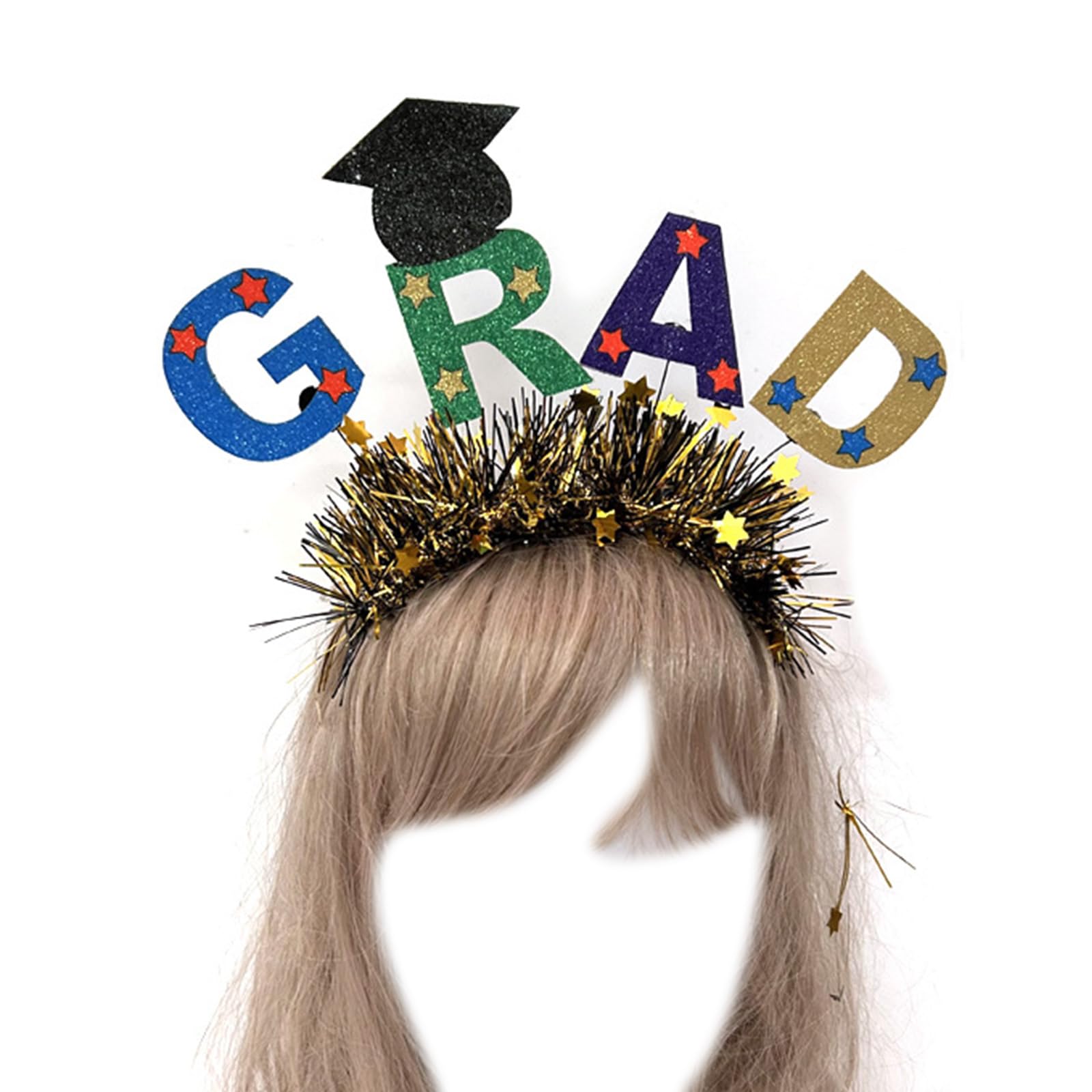 Kangnice Hair Hoop College Graduation Hat Lovely Bachelor Hat With Star Headwear With Golden Tinsel