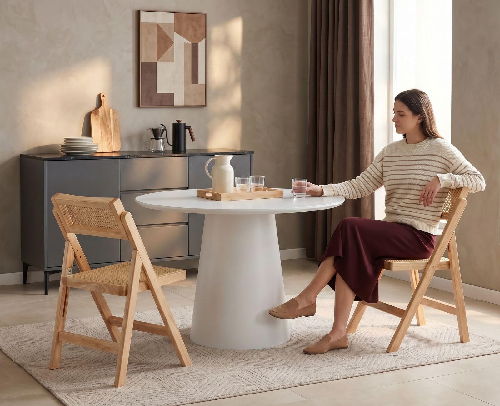 Ya-Home Sedie Pieghevoli Set di 2 Sedie da Pranzo in Rattan, Legno Naturale