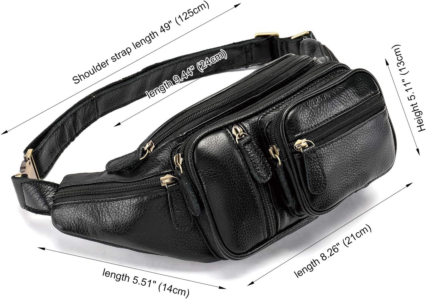 Genuine Leather Fanny Pack large capacity Crossbody Waist Bag with Zipper phone Pockets black - Image 2