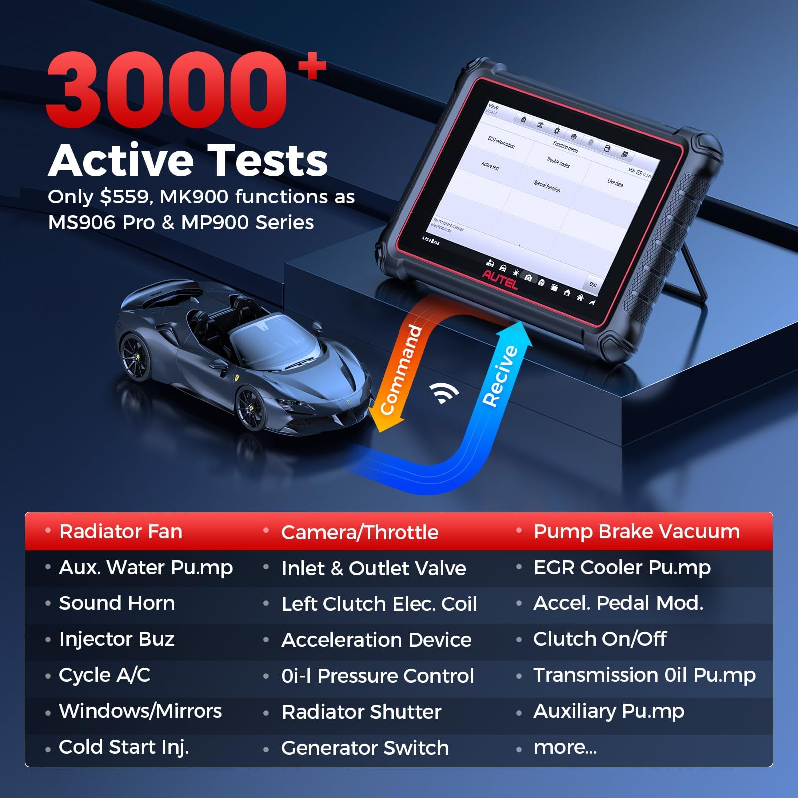 Autel MaxiCOM MK900 OBD2 Auto Diagnostica: 2024 come MK900BT Aggiornamento da MK808BT PRO MX808S MK808Z Strumento Diagnostico, 40+ Servizio, 3000+ Test Attivi, CANFD/DoIP, Tutte le Diagnosi di Distema