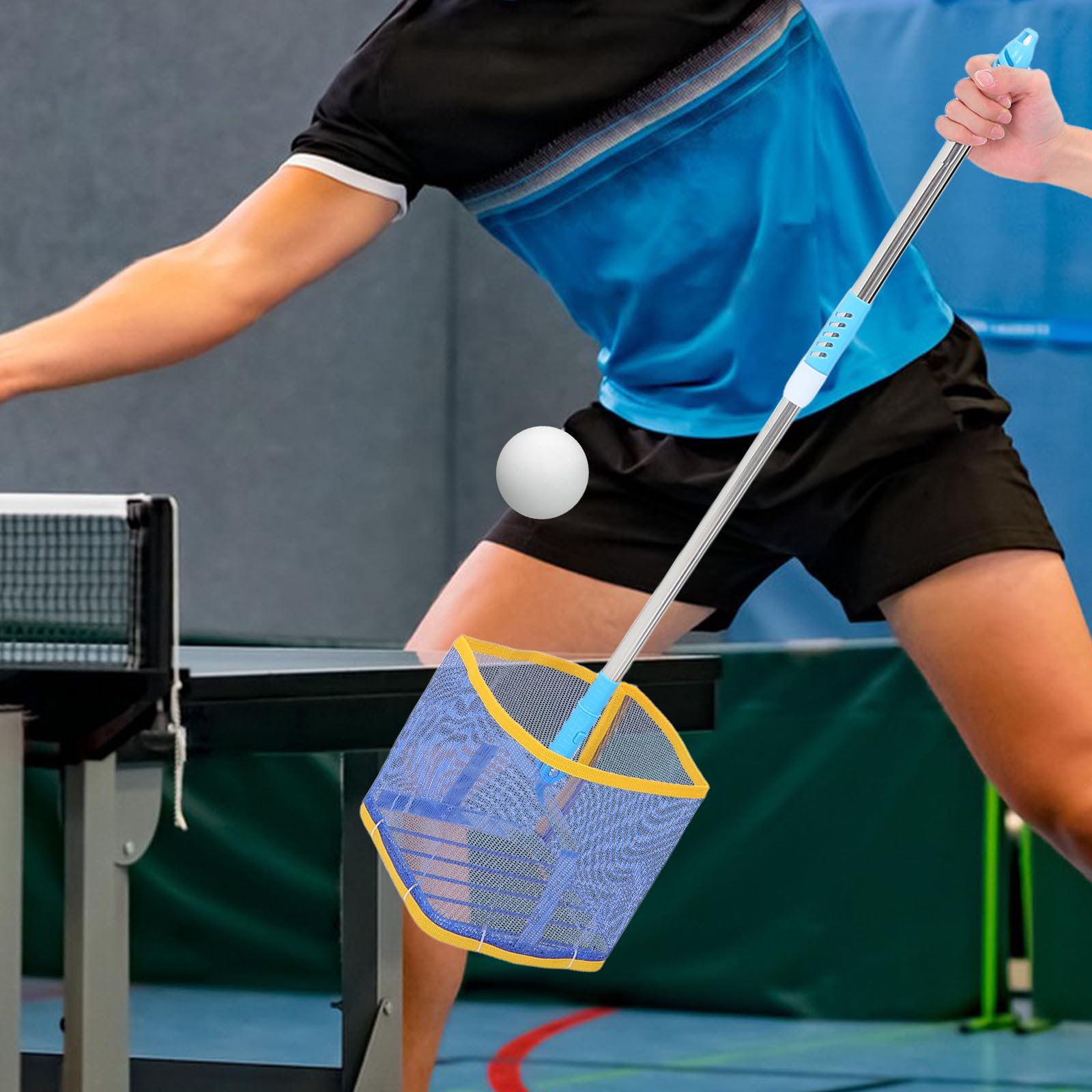 POPETPOP Teleskopischer Tischtennisball Auffangkorb aus Robustem Material Großer Ballsammler für Training Müheloses Aufheben ohne Bücken Tragbares Ballfangnetz für Tischtennissport