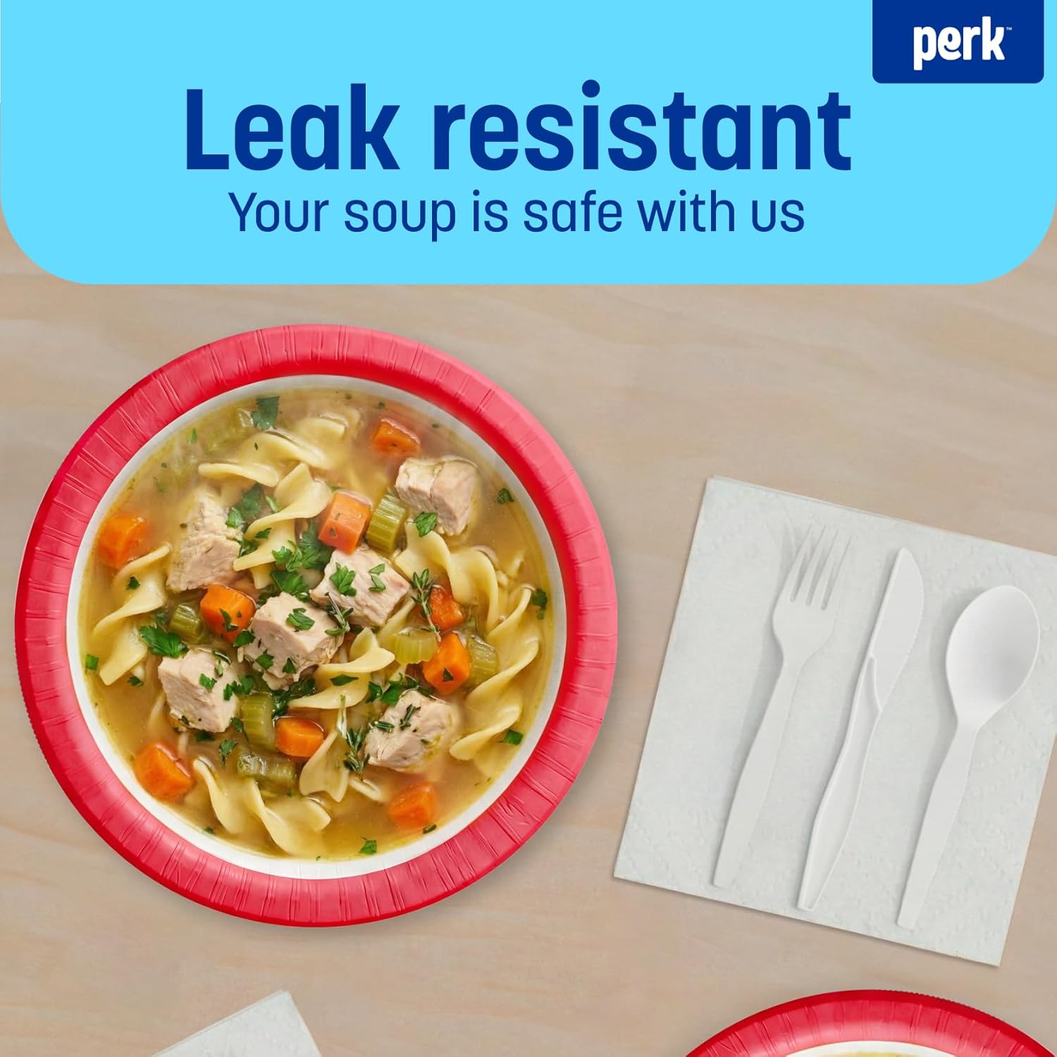 Perk Heavy‑Weight Paper Bowls, 12 Oz, 500 Count Bulk Disposable Bowls for Soups, Snacks & Everyday Meals, White/Orange