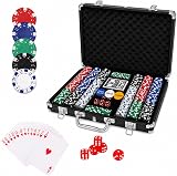 PLAYWUS Poker Case with 500 Laser Chips, 2 Poker Decks, 3 Buttons, Poker Complete Set, Black Aluminium Case, Choice of Sizes, for Family, Party, Travel, Casino - 1