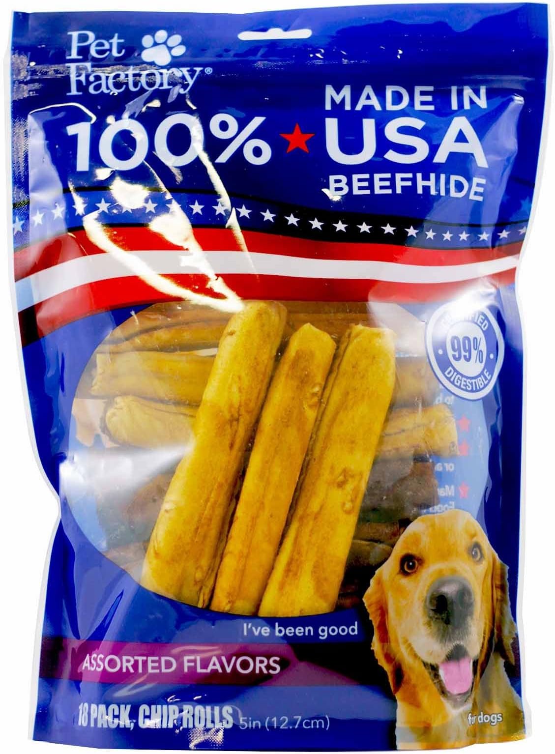 U.S.A. Beef Hide Assorted Flavored Chip Rolls Chews For Dogs (18 Pack), Small/5"