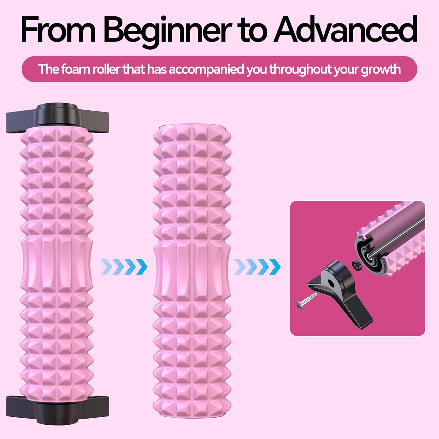 Foam Roller with Detachable Stand, 18” Deep Tissue Massage Roller, Beginner-Friendly Support Design for Muscle Recovery, Home Workout & Fitness - Pink