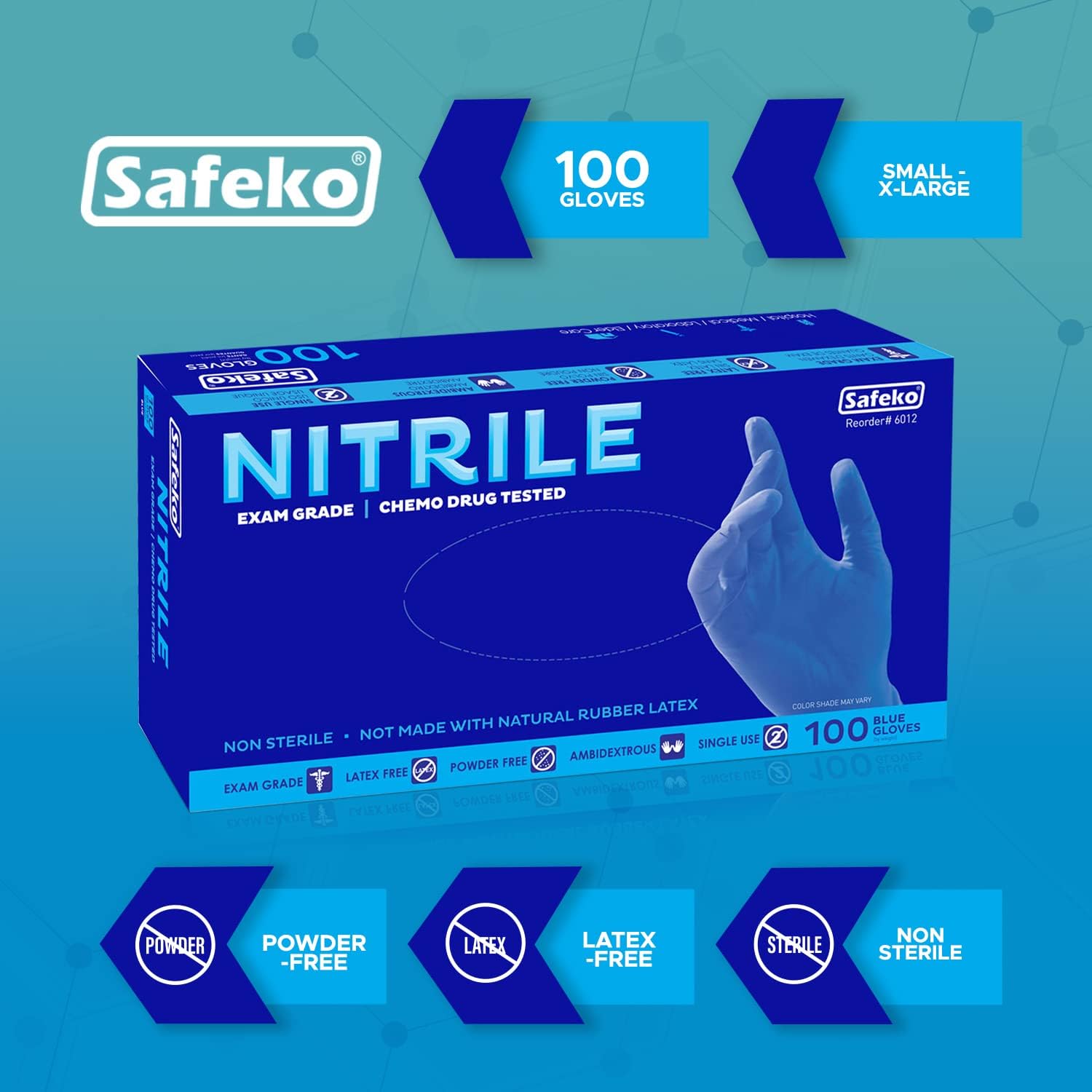 Disposable Nitrile Gloves, Exam Grade, Latex Free, Powder Free