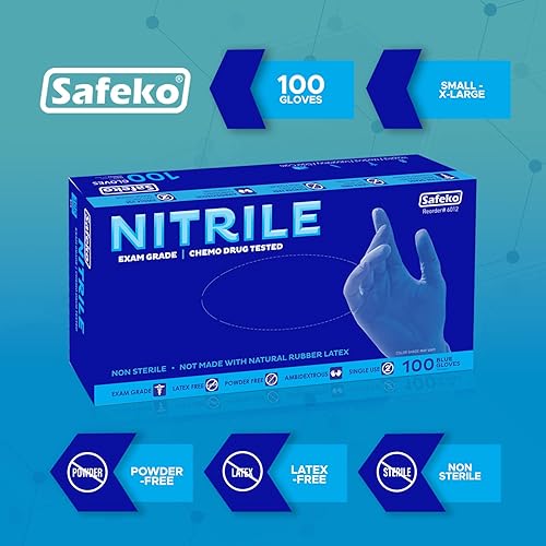Miniatura 3 de SAFEKO Guantes de nitrilo  Azul  4 mil  Sin látex, sin polvo  SK-1012-NEF-BL