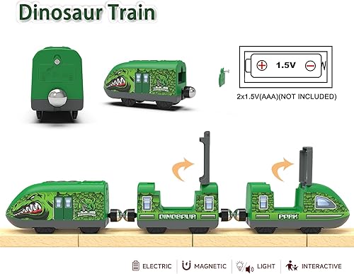 Miniatura 5 de Juego de tren eléctrico para pistas de madera, juguete de tren bala para niños, trenes a pilas con calcomanías de bricolaje para sistema