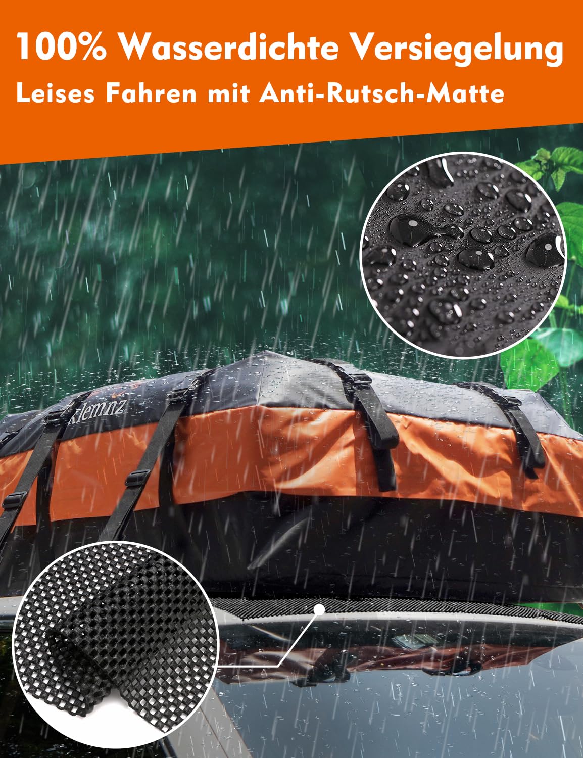FIVKLEMNZ Dachbox Auto, Dachgepäckträger Tasche, Wasserdicht für alle Fahrzeugdächer mit/ohne Gepäckträger Inklusive Topper Anti-Rutsch-Matte + Verstärkte Gurte +6 Türhaken +Gepäckschloss(21 Kubikfuß)