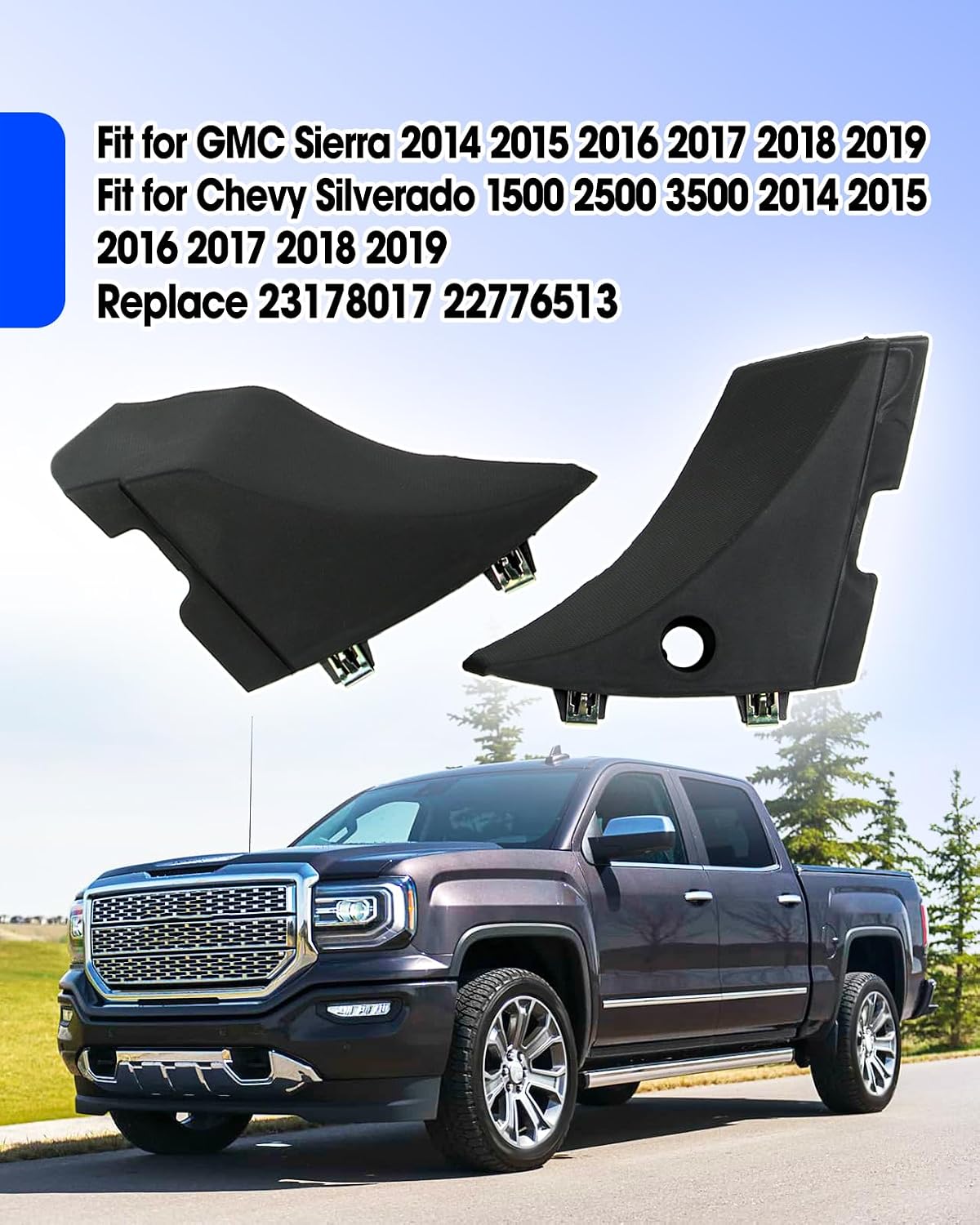 1 Pair Left & Right Side Windshield Wiper Cowl Cover Panel Set Fit for GMC Sierra 2014-2019 Chevy Silverado 1500 2500 3500 2014 2015 2016 2017 2018 2019 Replace 23178017 22776513 with Metal Buckle