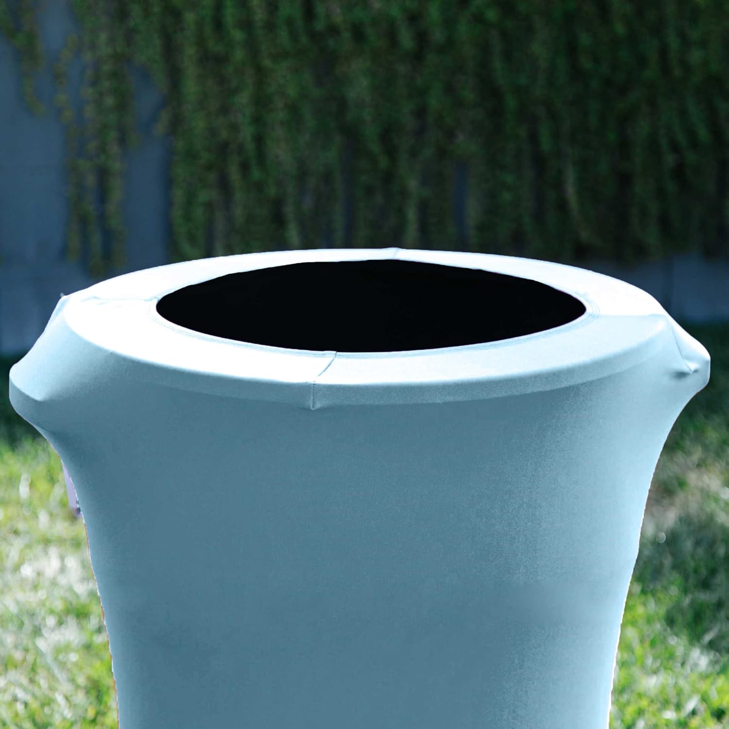LA Linen Stretch Spandex Fitted Trash Can Cover for 55 Gallon on Wheels, Bin Waste Container Cover, Outdoor Indoor Patio Backyard Decor, Blue Light