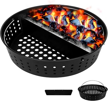 Charcoal Basket for XLarge Green Egg with Divider,Heavy Duty Carbon Steel Fire Bowl with Removeable Water Reservoir Compatible with XLarge Green Egg,Charcoal Ash Basket with Foldable Handle