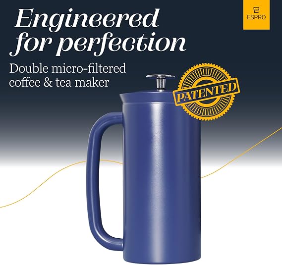 ESPRO P7 French Press, 18oz, Aegean Blue, Stainless Steel Coffee Maker