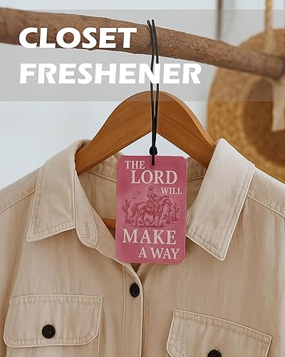 Miniatura 3 de Pink Western Christian Colonia ambientador de coche 4 piezas, retro vaquera versículos de la Biblia, ambientador colgante para coches, baño,