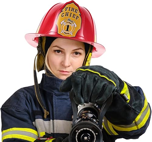 Miniatura 7 de COHEALI Sombrero de bombero para adulto, casco de bombero rojo, casco de jefe de bombero, gran novedad, casco de bombero para Halloween, disfraz de
