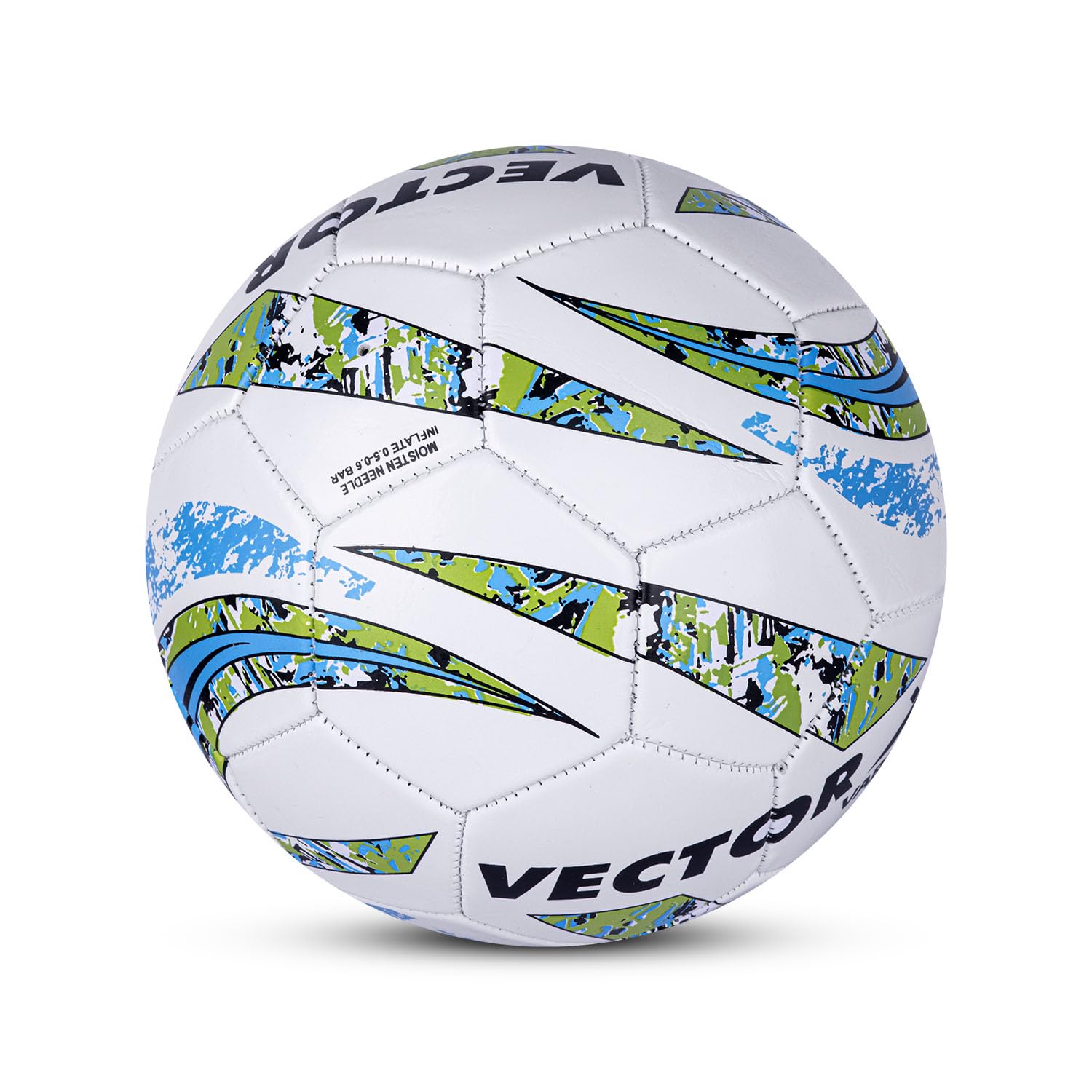 Vector X 32 Panel Varsity PVC Machine Stitched Indoor/Outdoor Football with Butyl Bladder, White-Blue, Size 5, Suitable for Match and Training for Adults 15+ Years + Free Air Needle 2