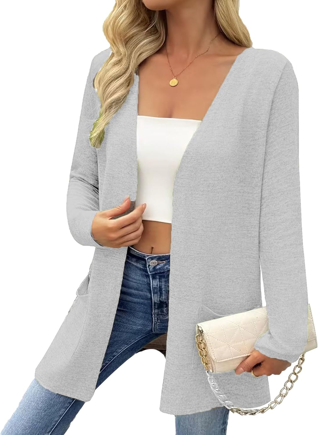 Cardigan for Women Long Sleeve Open Front Lightweight Cardigans Casual Loose Cardigans with Pocket - Image 3