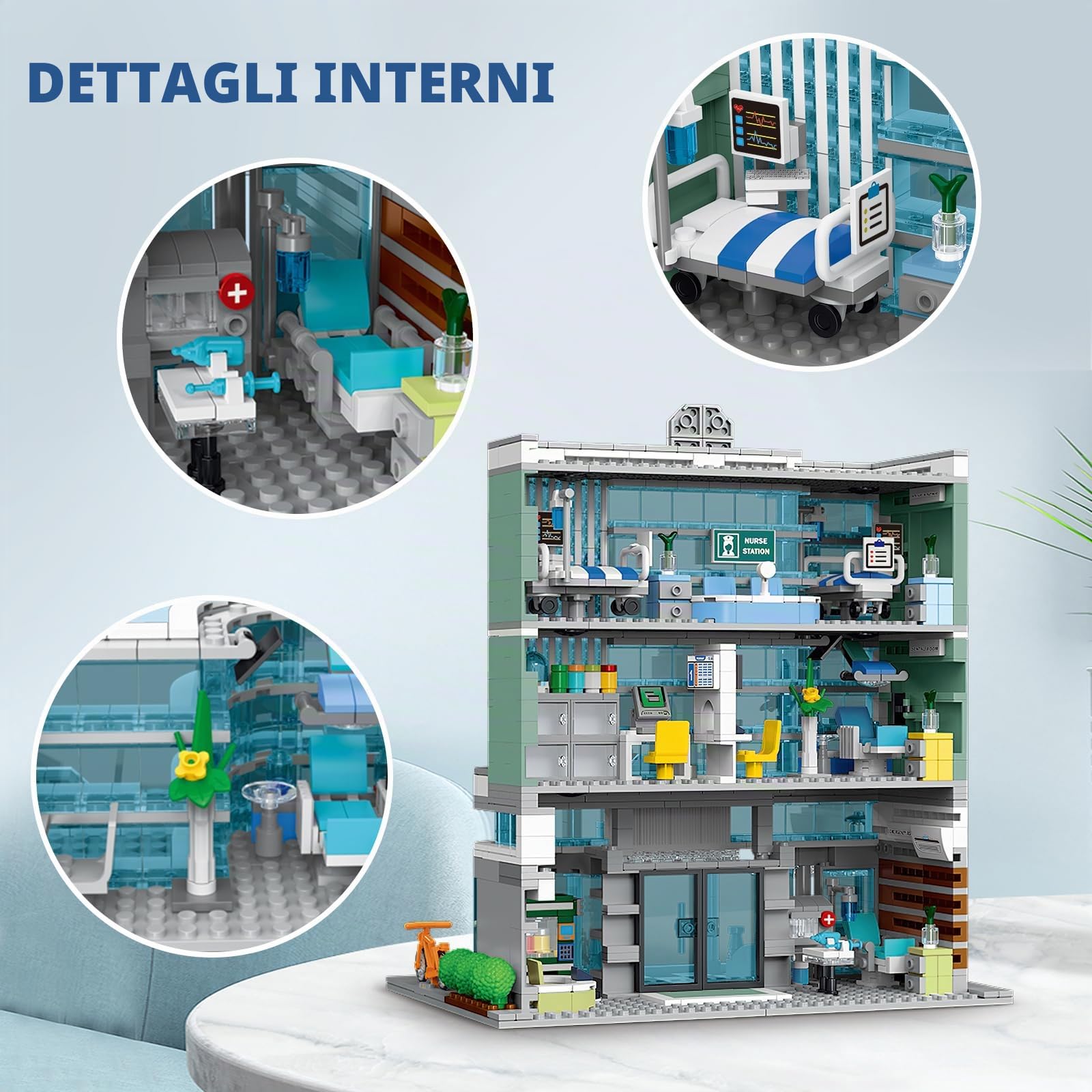 TOY PLAYER Blocchi di costruzione dell'Ospedale della Città a Tre Piani con illuminazione, Edificio della Città in Miniatura, Regalo per bambini e bambine di età compresa tra 8-16 anni, Blocchi di
