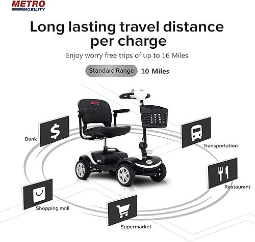 Miniatura 83 de Metro Mobility Patinetes con asiento para adultos, personas mayores, viajes, scooter motorizado eléctrico de 4 ruedas, 2 baterías extraíbles