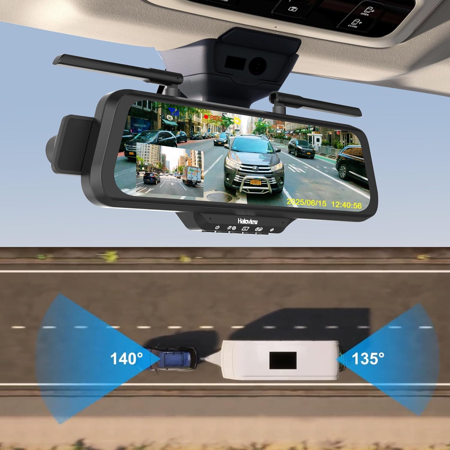 Haloview Byte Tango BT10 Wireless 10" Monitor 1080P Rear View Mirror Dashcam Backup Camera System-BT10