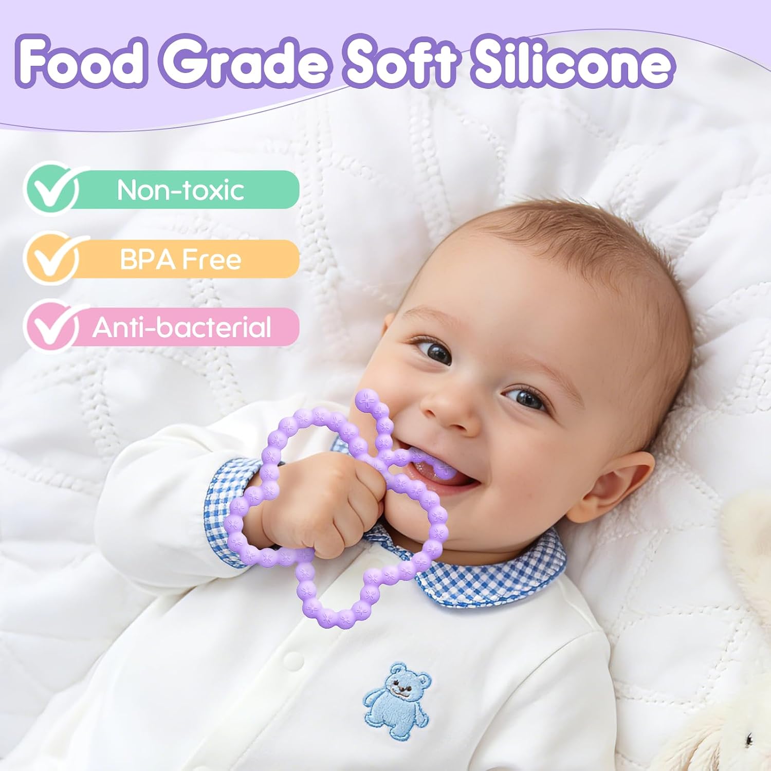 2 Pack Baby Teether Toys for 0-6 6-12 Months, BPA-Free Silicone Infant Butterfly Teething Ring Toys 3-6 Months, Newborn Sensory Chew Toys for Teething Relief, Baby Shower Gifts
