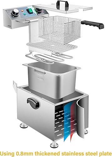 Miniatura 6 de Freidora Eléctrica WaterElfo - Freidora Profunda Comercial de 13L 13.7QT 1800W 120V 5.9Kg con Control de Temperatura y Temporizador Freidora Grande