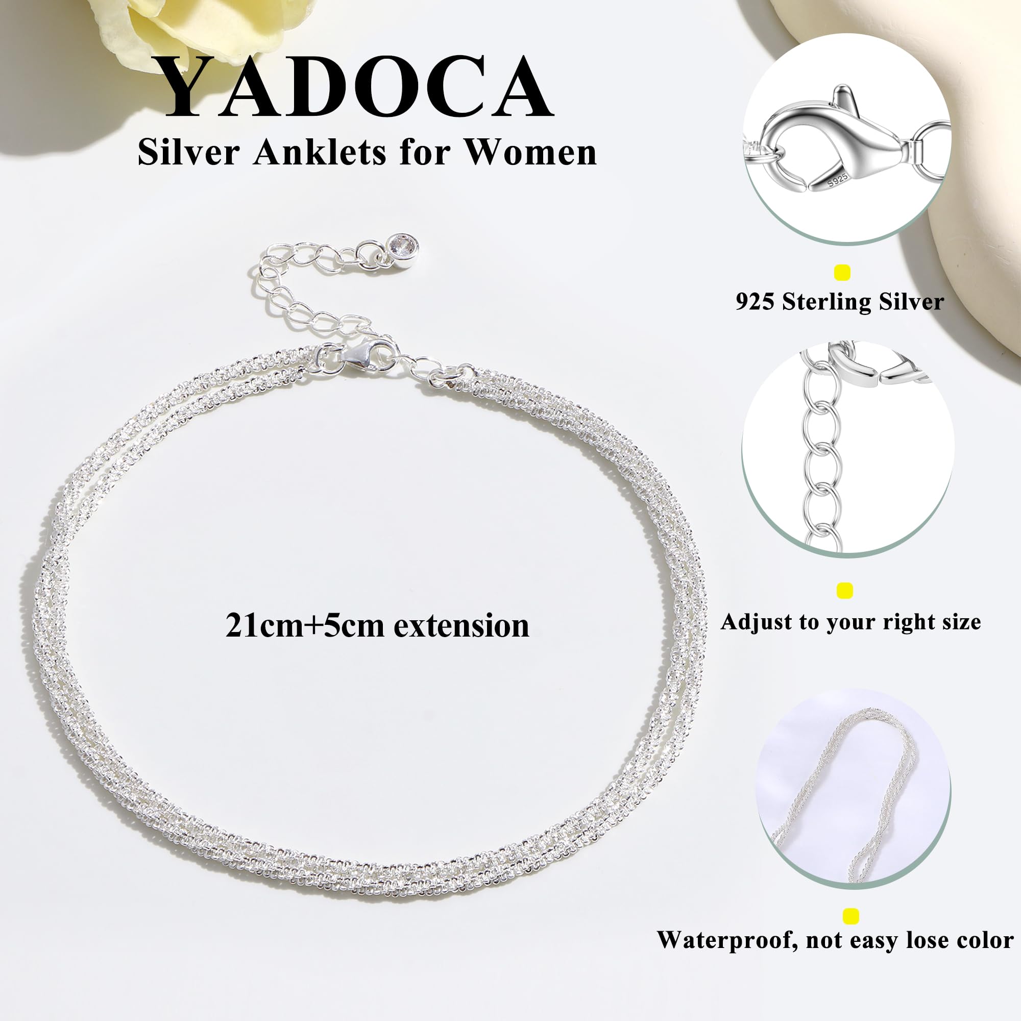 YADOCA Cavigliera Donna Argento 925 Impermeabile Regolabile Cavigliera Argento 925 Donna Cuore Perline CZ Cavigliere Donna