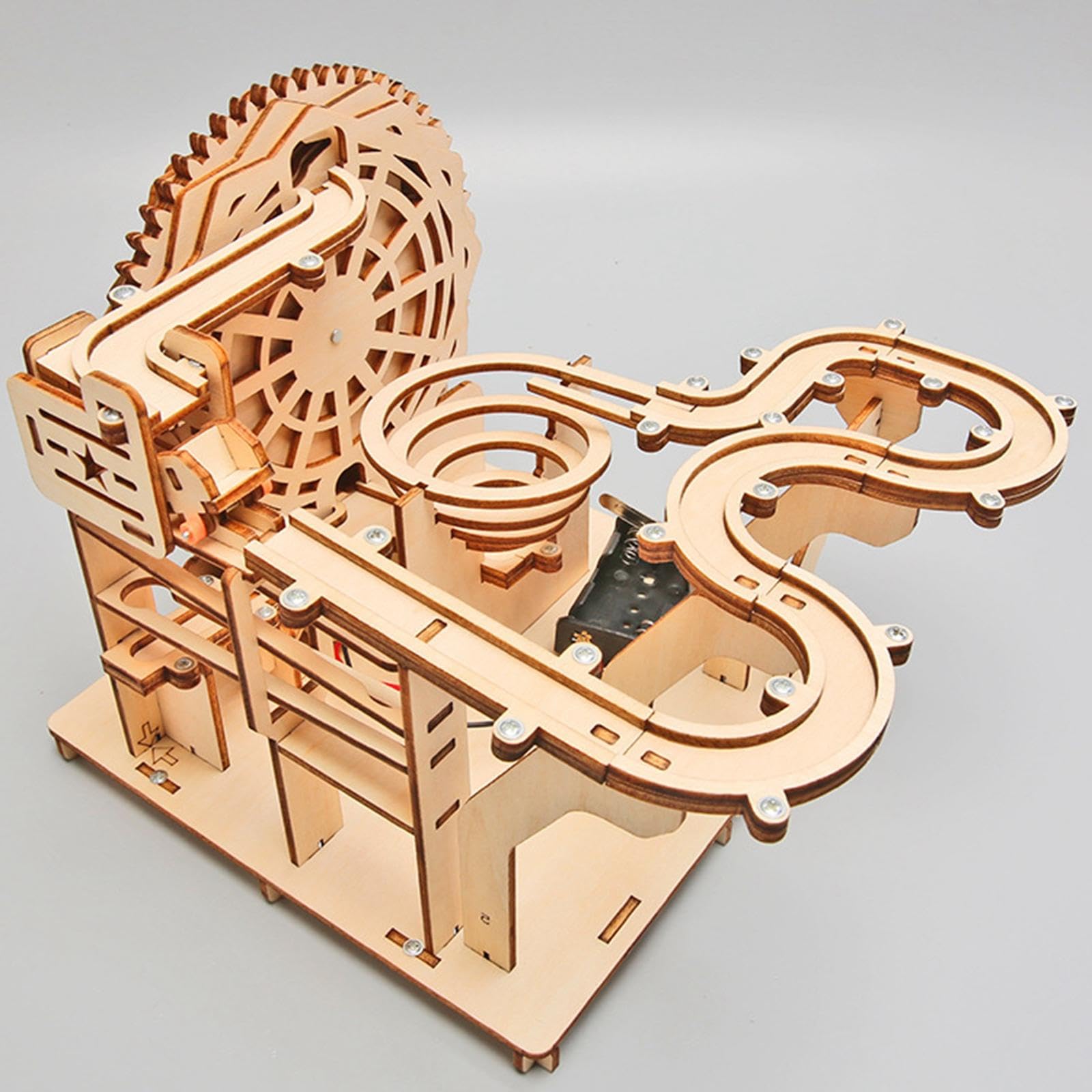 Marblebahn 3D Holzpuzzle Mechanisches Kugelbahn Modell Rollercoaster Bastelspiel Elektrischer Bausatz Aus Holz mit Interaktiver Montage für Erwachsene