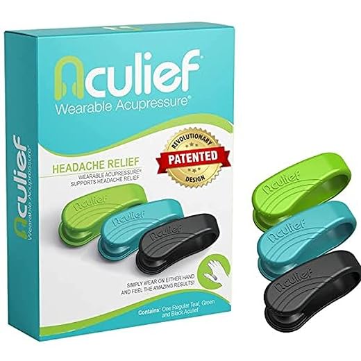Aculief Acupressure Clip - Compact Wearable for Acupuncture Pressure Points - for Physical Therapy & Daily Wear - Promotes Relaxation & Stress Management - Regular Pack of 3, Green, Teal & Black