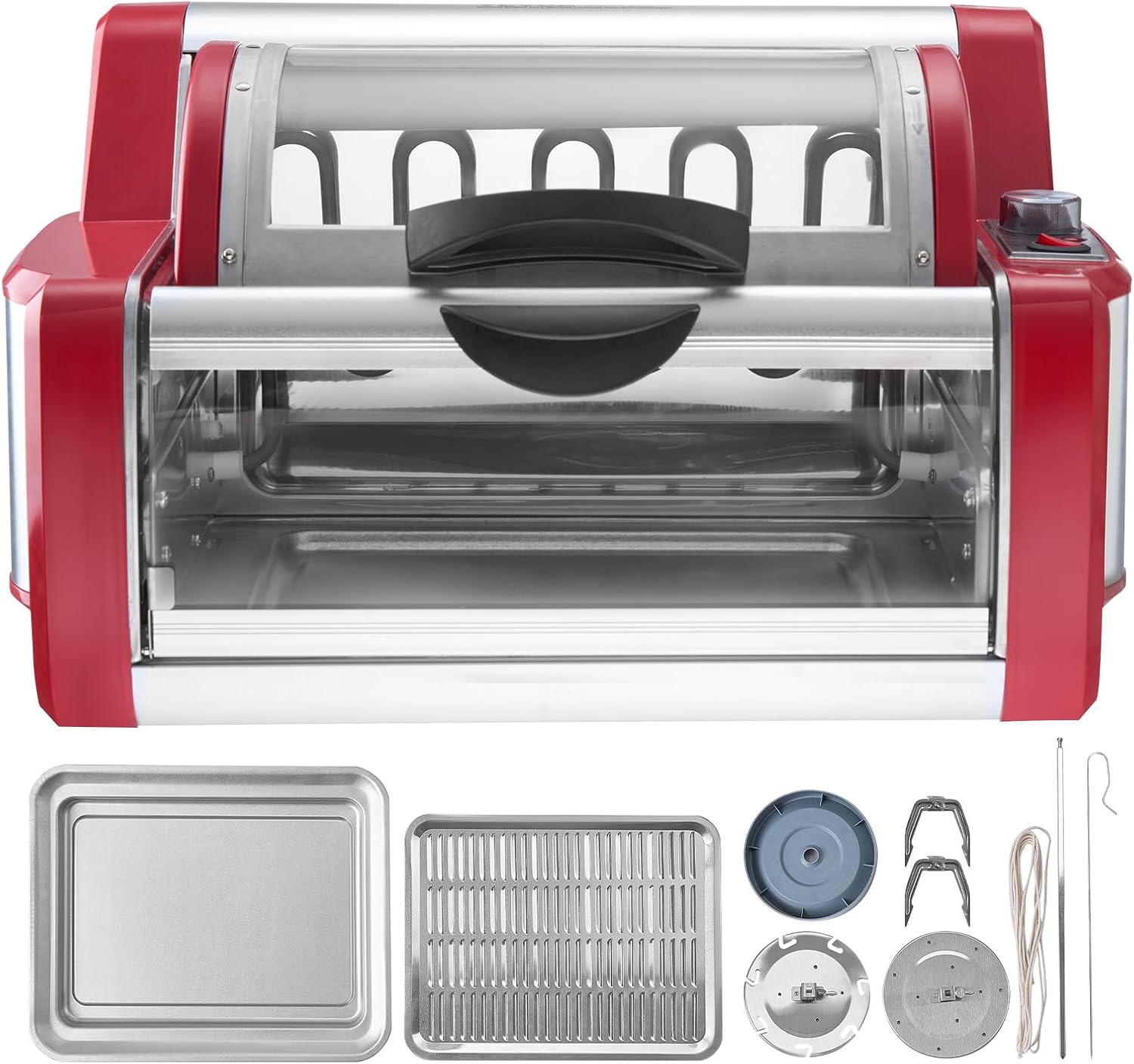 Red and Stainless Steel Electric Shawarma Grill Machine with Rotating Function