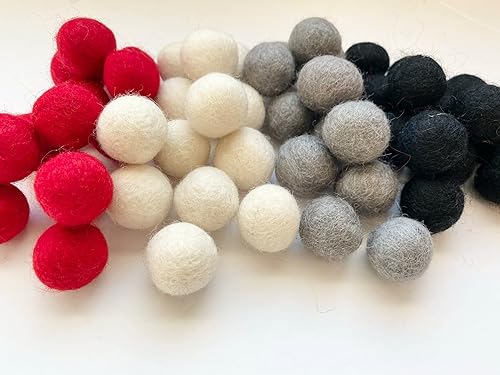 Miniatura 6 de 2.5 cm handmade felt balls - Wholesale Bulk Quantity: 50 - Colors: Red, White, Gray, Black - 100% Wool Poms for Crafts, DIY Garland Making, Winter