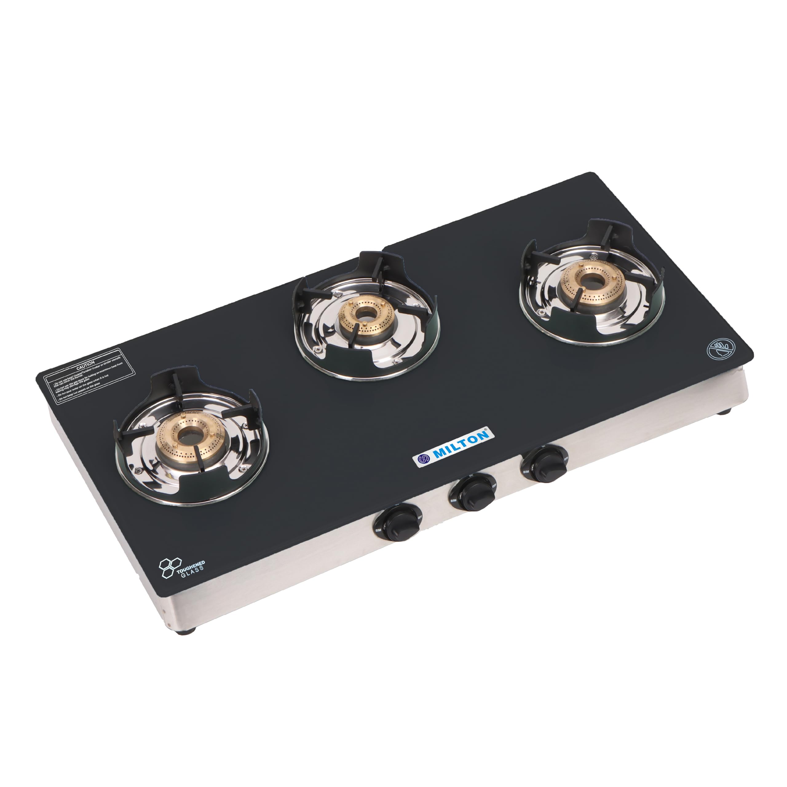 MILTON Crysto Toughened Glass Top Gas Stove 3 Burners I Manual Ignition I High-Powered Brass Burner I ISI Certified I 1 Year Warranty (Crysto Black) (B0CTX8VK13) Amazon Price History, Amazon Price Tracker