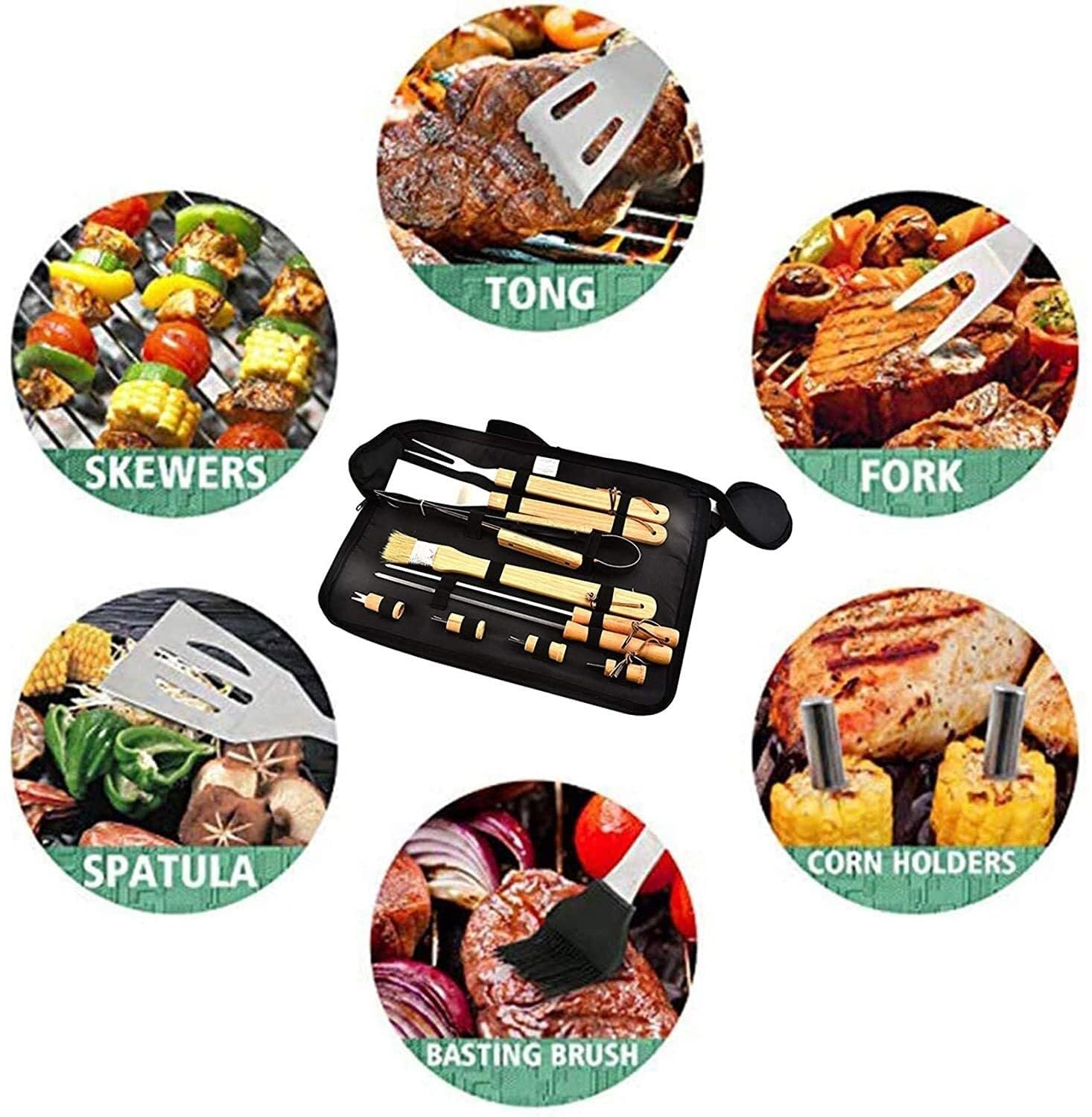 Set di 10 Utensili per Barbecue Resistenti, Utensili per griglia in Acciaio Inossidabile con Manici, Kit di Accessori per Barbecue per Cucinare all'aperto