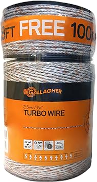 Gallagher Electric Fence Turbo Wire | Highly Conductive Strands Provide Extreme Power for Long Fences | 3/32in Diameter | 1312ft Length + 328ft Free