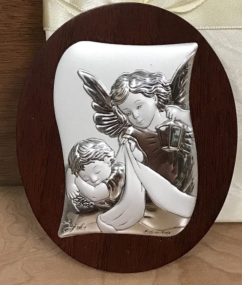 Amazon.com: Italian Argento Silver Guardian Angels Icon on 