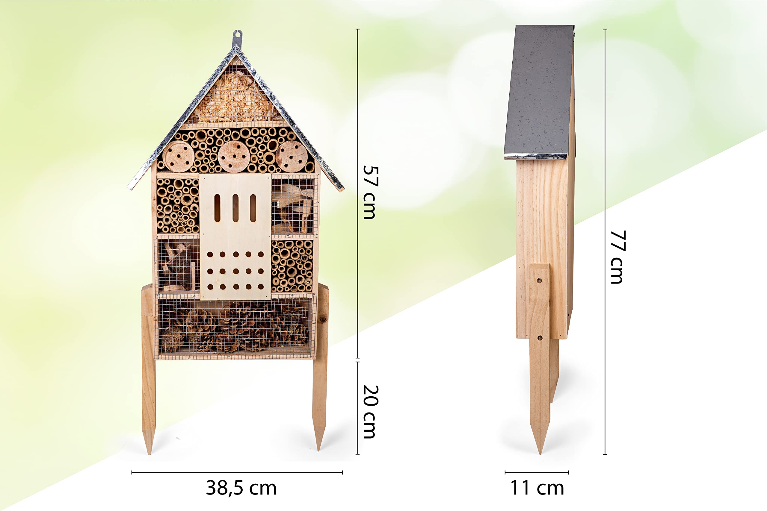 CULT at home Hôtel à Insectes XXL sur Pied – avec Piquet – Hauteur Totale 77 cm – Grande Maison pour bourdons, Abeilles Sauvages, Abeilles et coccinelles ; nichoir et décoration pour Le Jardin et Le