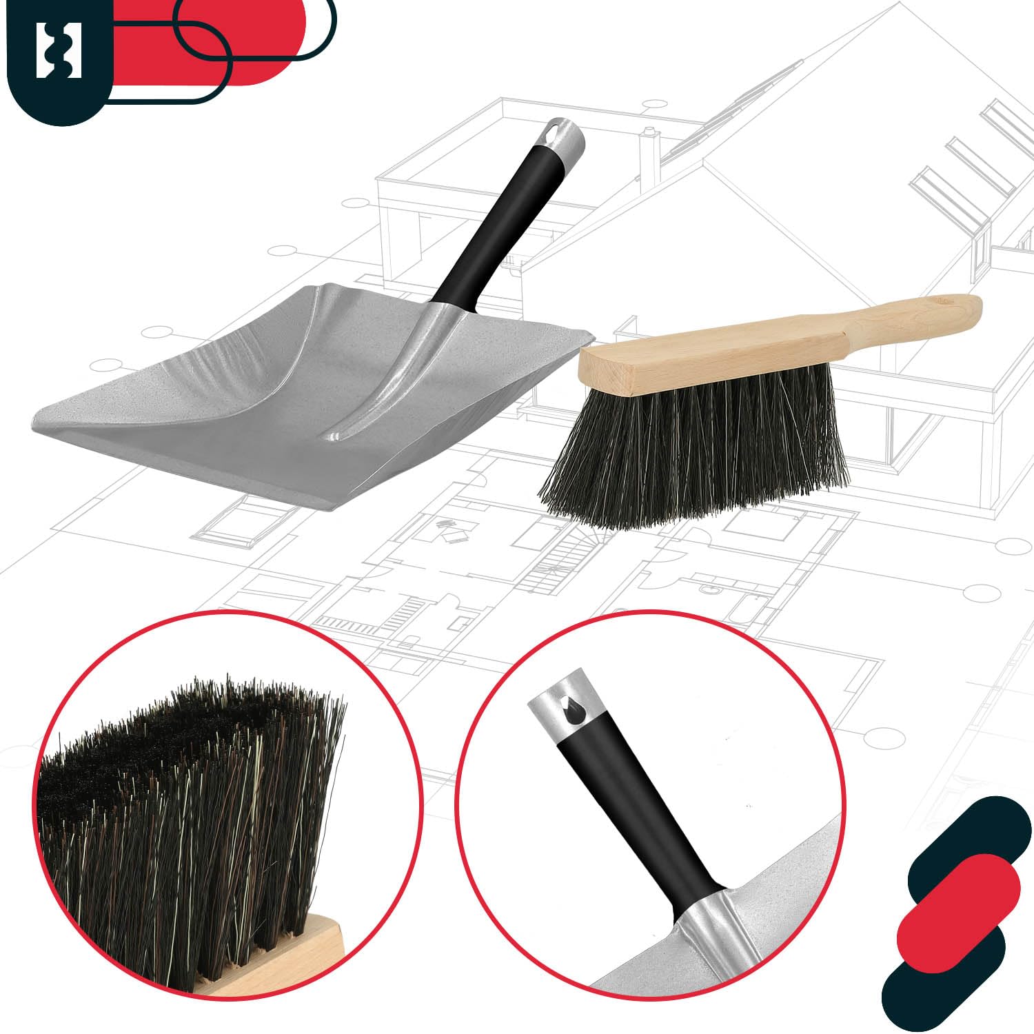 KOTARBAU® Łopatka Śmietniczka - Szufelka Stalowa - Szczotka Zmiotka - Miotła Drewniana