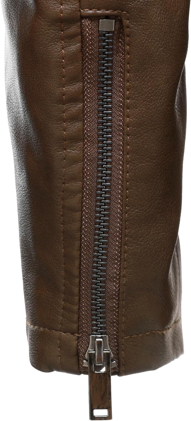 HOOD CREW Men’s Faux Leather Jacket Cool Motorcycle Lapel Biker Jackets Zip Up Riding Coat - Image 6