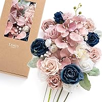 Vista 14 de Ling's Moment Caja de flores falsas, tallos de vegetación artificiales artificiales, rosas de espuma, orquídea de seda, flor fábica para centros