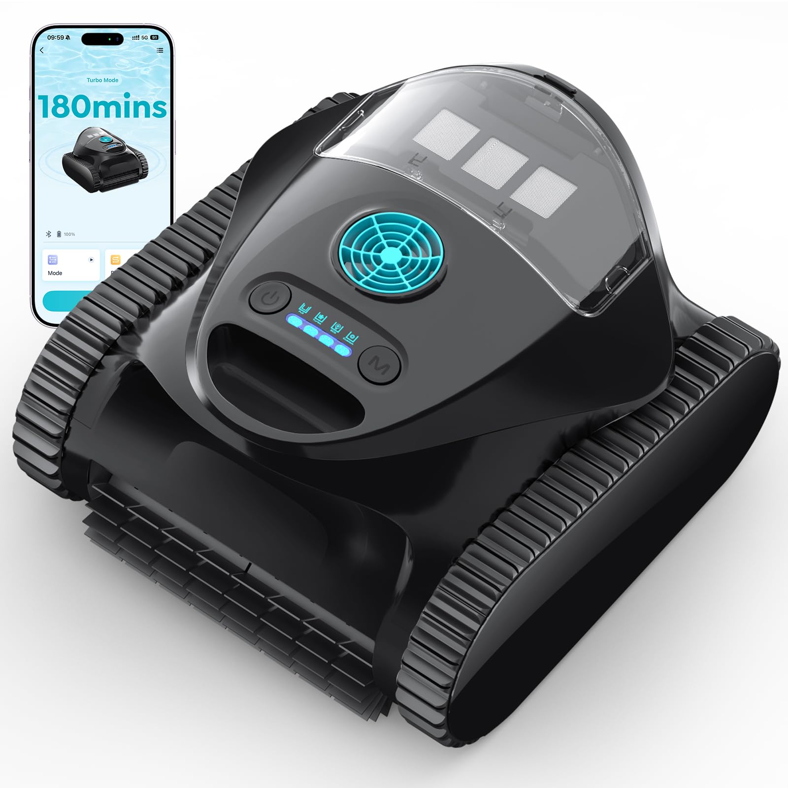 C1 Robot Piscina Limpiafondos y Paredes, Doble Filtro, Aspirador Piscina Bateria, 7 Modos de Limpieza, 180 min de Autonomía, Limpiador con App, Limpiafondos Piscina de hasta 150 m², Gris Seda