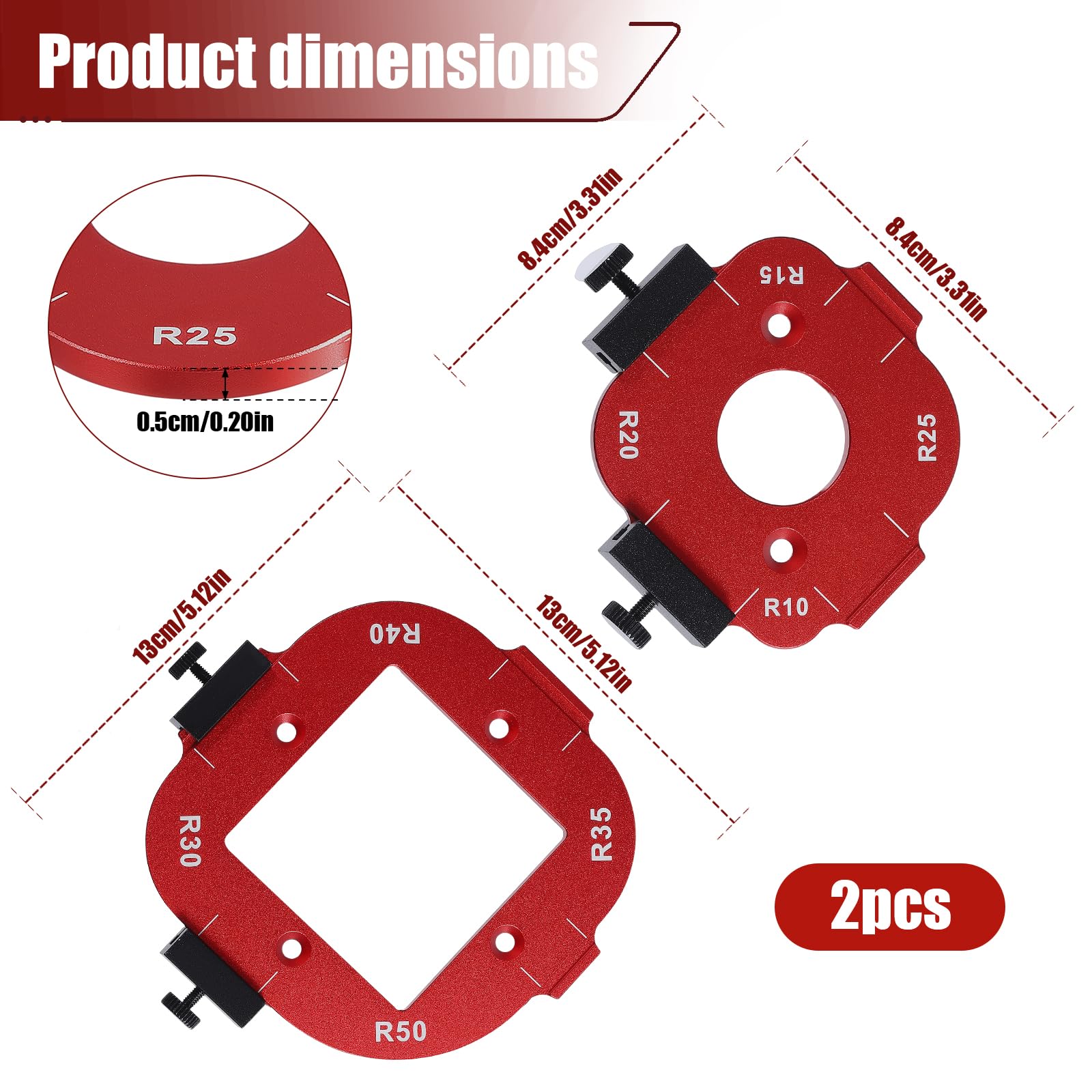 Gabarit de guidage pour défonceuse – Gabarit de fraisage à rayon R10-R50 en alliage d'aluminium pour plaques de bois | Fraise multifonction pour des courbes et des coins précis | Compatible avec les